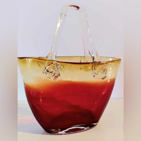 ✨Hand blown art✨Artisan Glass Ambrina Purse Vase - Picture 3 of 6